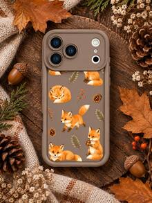 1pc Autumn Fox & Pine Cone Print Phone Case, Orange Little Fox Berry Pine Branch Pattern Brown Protective Shell, Forest Animal Autumn/Winter Vibe Shockproof Phone Case Compatible With IPhone 18 Pro Max/18 Pro/17/16/15/14/13/12/11/Pro/Pro Max/X/XR/XS/XS Max/7/8/Plus, Compatible With Samsung/Honor - Brown - View 4
