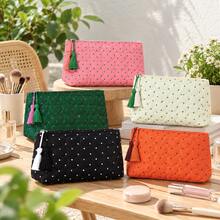 Custom Embroidered Polka Dot Quilted Makeup Bag With Tassel Zipper, Portable Cosmetic Pouch Travel Organizer, Personalized Gift For Girl - Multicolor - View 8