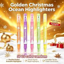 5pcs Soft Cute Ocean Cartoon Dual-Tip Fluorescent Pens, Random Body Color, Erasable Bottom Tip, Instant Erase, No Need To Carry Extra Eraser, Portable All-In-One Design - A - View 3