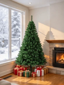 Green Artificial Pine Needle Christmas Tree, Dense Full Foliage, With Stable Base, Multiple Sizes Available, Christmas Home Decoration, Suitable For Home, Holidays, Shop Window, Party Decorations And Christmas Decor - Multiple Specifications - View 2