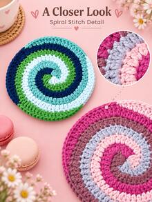 1pc Handmade Crochet Spiral Coaster Set, Colorful Striped Heat-Resistant Non-Slip Reusable Drink Mat, Bohemian Style Coffee Tea Cup Coaster, Autumn Home Kitchen Dining Table Decor, Christmas Thanksgiving Holiday Gift And Daily Use, Room Decoration - Multicolor - View 6