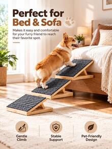 Adjustable Wooden Small Dog And Senior Dog Ramp, Foldable Indoor Pet Ramp With Height-Adjustable Triangular Support And Non-Slip Carpet, No Assembly Required - Multicolor - View 5