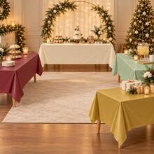 Christmas 4-Color Combination Disposable Rectangular Tablecloth, Burgundy, Light Green, Beige, Gold Solid Color Party Tablecloth, Suitable For Christmas Dinner, Family Gathering, Dessert Table, Gift Display Table, Holiday Party And New Year Table Setting - View 5