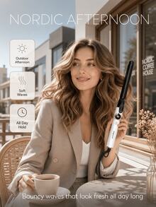 SOKANY 25mm Negative Ion Curling Iron, Max 980°F Styling Tool, LED Adjustable Temperature, Fast Heating, Extended Heating Plate, 360 Degree Rotating Power Cord, Stainless Steel Stand, Anti-Frizz Curls - White - View 8