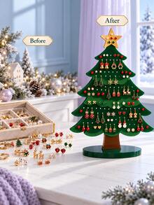 Christmas Tree Shaped Acrylic Earring Holder - Can Store Various Types Of Earrings (Studs, Dangles And Hoops), Suitable For Placing On Vanity, Ideal Gift For Women. Jewelry Storage Box/Organizer, Jewelry Display Tower. - Multicolor - View 8