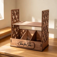 Vintage Carved Tea Bag Display Rack, Multi-Compartment Tea Bag Storage Box For Home Desktop, Tea Station Cup Holder, Furniture Storage, Perfect Gift - Khaki - View 7
