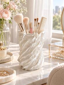 1pc Glossy Wavy Toothbrush Holder, Decorative Bathroom Countertop Storage Cup, Can Hold Toothbrush, Toothpaste, Razor And Daily Toiletries, Fashion Bathroom Sink Storage Container, Suitable For Vanity Decor And Bathroom Organization, Women's Gift - Multicolor - View 2