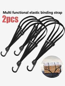 2pcs Adjustable Elastic Bungee Straps With Hooks, Heavy Duty Multi-Strand Luggage Tie Down Ropes, Stretchable Cargo & Helmet Securing Bands For Motorcycle, Bicycle, Scooter, Travel Bags And Backpacks - A - View 4