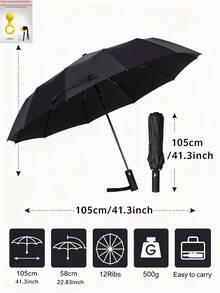 24 Double Bone Automatic Folding Umbrella, Black Glue Coating, One Button Open Close, Windproof Rainproof Sun Shade, Portable For Daily Commute Outdoor Travel - Multiple Styles - View 7