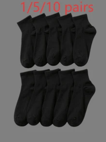 1/5/10 Pairs Comfortable Breathable Solid Color Sports Casual Men's Mid-Calf Socks - Black - View 9