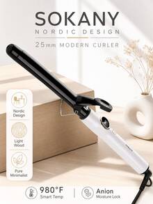 SOKANY 25mm Negative Ion Curling Iron, Max 980°F Styling Tool, LED Adjustable Temperature, Fast Heating, Extended Heating Plate, 360 Degree Rotating Power Cord, Stainless Steel Stand, Anti-Frizz Curls - White - View 10