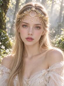 Gold Star Moon Leaf Rhinestone Chain Drop Bridal Headband Wedding Hair Accessories Women Bride Bachelorette Party Prom Festival Cosplay - Multicolor - View 4
