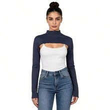 Women Long Sleeve Mock Neck Shirt Cutout Front Loose Fit Keyhole Basic Tee Solid Color Spring Summer Fall Winter Undershirt Outfit - Raglan Sleeve - View 7