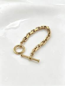 1pc Minimalist Metal Style Thick 18K Gold Plated Stainless Steel Chain Bracelet For Men, Daily Wear Accessory - Bracelet - View 2
