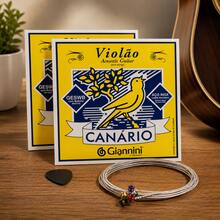 Kit 2 Encordoamentos Giannini Canário GESWB para Violão de Aço, Tensão Média, Cobre Prateado, Cordas com Bolinha, Timbre Equilibrado e Palhetas de Brinde para Músicos - 2 unidades - Visão 2