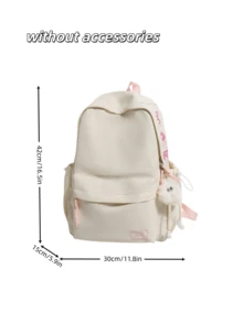 Bow Embroidery School Backpack + Multi Pocket Large Capacity + Teen Girls Daily School Commute + Lightweight Sweet Pastel Blue Bookbag - Multicolor - View 2