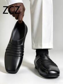 ZCZ Men's Wrinkled Square Toe Slip-On Loafers, Flat Heel Casual Shoes - Black - View 7