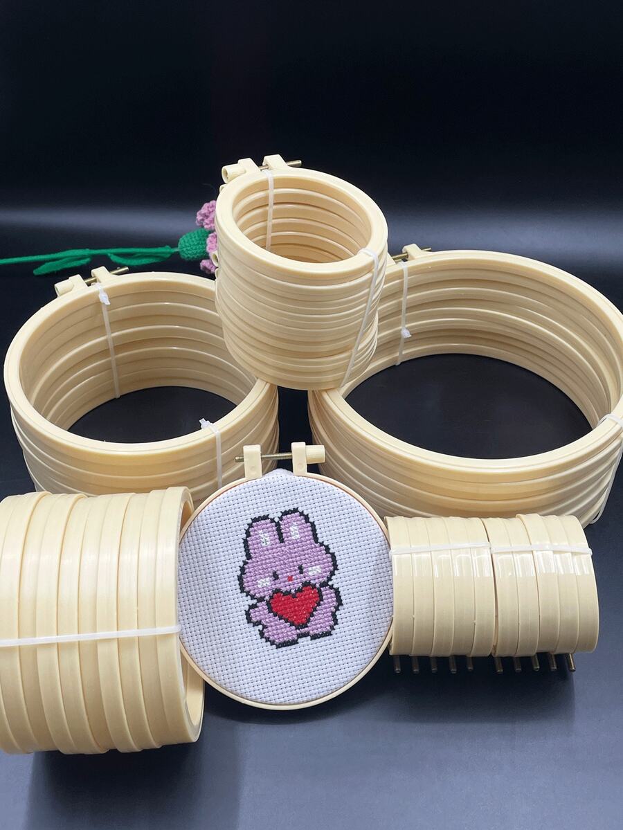 [10件/組]竹風圓形刺繡框，7-20cm 5種尺寸可選，附金屬調節螺絲，可靈活調節張力，適用於十字繡、戳戳繡、歐式刺繡、拼布、布藝牆飾及其他手工藝場景，實用刺繡框套組 - 仿竹圓形繡繃 10個裝 - 查看 1
