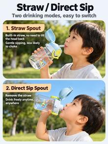 Portable Strap Water Bottle Kindergarten Cup Children's Dual-Drinking Cartoon Straw Cup - Multicolor - View 4