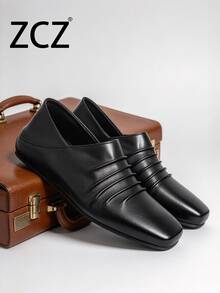 ZCZ Men's Wrinkled Square Toe Slip-On Loafers, Flat Heel Casual Shoes - Black - View 9