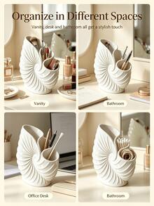 1pc Seashell Toothbrush Holder, Toothpaste Storage Rack, Plastic Organizer, Creative Minimalist, 3-Compartment Design, Countertop Toothpaste Home Toiletries Organization,Autumn Home Decor,Halloween,Christmas,School,Home Accessaries,Kitchen Ustensils - Multicolor - View 3