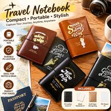 Standard / Passport Size Vintage Strap Pocket Journal, Compact Travel Notebook, Full Set With PU Leather Sleeve, Blank Refill, Kraft Storage Pouch & PVC Board, On-The-Go Notepad For Trip Planning - Rectangle - View 2