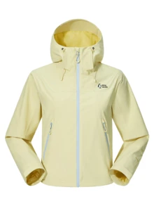 CAMEL CROWN Women's Single-Layer Hard Shell Jacket, Lightweight Functional Outdoor Windproof Hiking Coat - Light Yellow - View 3