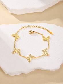 New Women's Gold-Plated Butterfly Stainless Steel Bracelet, Fashion Design, Gift For Girlfriend And Family, Christmas And New Year Gift - Butterfly - View 3