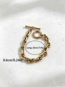 1pc Minimalist Metal Style Thick 18K Gold Plated Stainless Steel Chain Bracelet For Men, Daily Wear Accessory - Bracelet - View 5