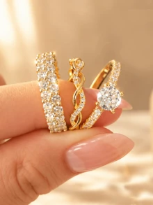 2026 New 18K Gold Plated Stackable Ring Set, Double Layer Full Rhinestone Spiral Personalized Ring, Hypoallergenic Minimalist Jewelry, Perfect Christmas Gift, Travel Vacation Accessory - Gold - View 2