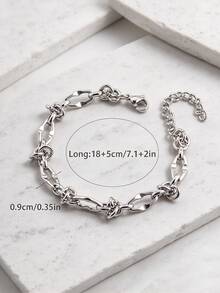 1pc Personalized Creative Hiphop Fashion Handmade Stainless Steel Geometric Chain Bracelet, Men's Street Party Accessory - Silver - View 7