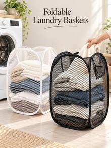 Foldable Laundry Storage Basket; Household Dirty Clothes Bag; Lightweight Large Capacity Design, Nylon Mesh Colorful Laundry Basket; Miscellaneous Storage Basket, Laundry Basket, Laundry Bag - Multicolor - View 1