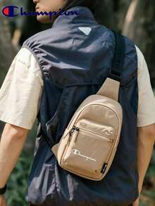 Champion Minimalist Solid Color Letter Chest Bag, Lightweight One Shoulder Crossbody Small Bag, Outdoor Waist Bag - Khaki - View 7