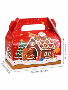 3pcs Christmas Snack Gift Box With Handle, Santa Claus Gingerbread House Reindeer Pattern, Holiday Party Candy Cookie Packaging Box - Multicolor - View 6