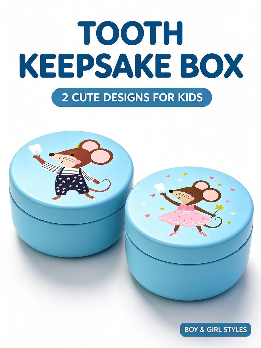1 buah Kotak Gigi Bayi Logam dengan Motif Tikus, Kenang-kenangan Gigi Pertama Bayi Baru Lahir, Tempat Penyimpanan, Hadiah Berharga untuk Bayi - MultiWarna - View 1