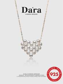 DARA Freshwater Pearl Pendant S925 Silver 3-4mm White Pearl Suitable For Date Valentine's Day Gift - White - View 2
