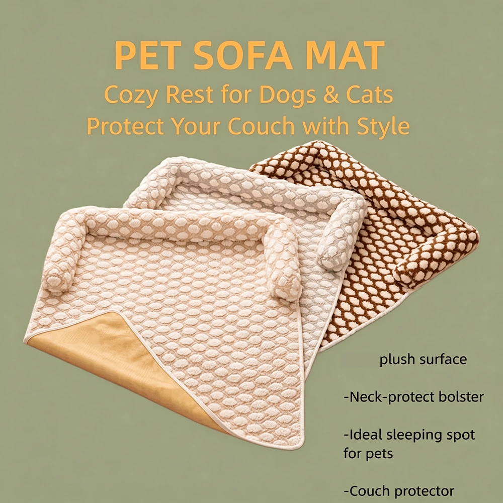 Comfortable Pet Sofa Protector Pad, Plush Dog & Cat Bed With Neck Support Cushion, Washable Warm Sofa Furniture Cover