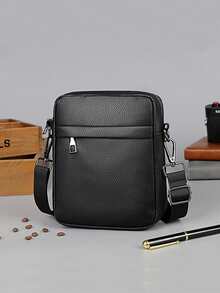 New Men's Casual Versatile Small Backpack, One Shoulder Crossbody Bag, PU Leather Travel Organizer Bag, Printed Holiday Theme Storage Bag - Black - View 1