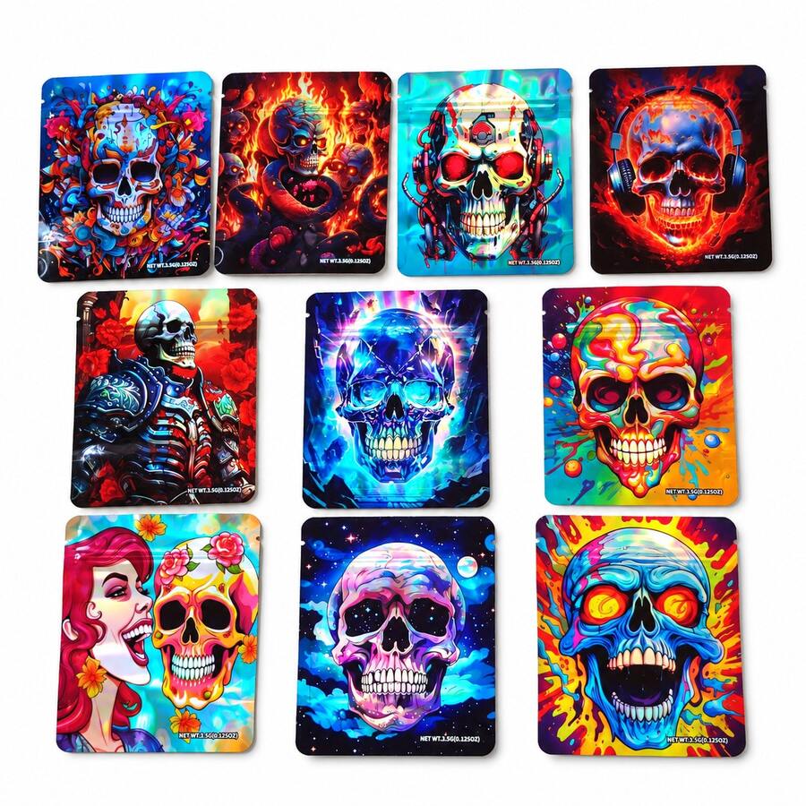 20/50/100PCS Holographic Resealable Mylar Bags, Smell Proof Ziplock Packaging Pouches With Graphic Print For Small Items