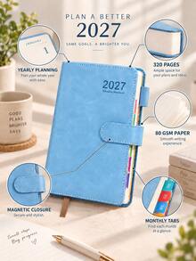 1pc 2027 A5 Daily Planner, Annual Planning, Monthly Goals And Daily Time Management, 320 Pages Notebook, 80gsm Paper, Magnetic Closure, Pen Loop, Monthly Index Tabs, Dual Ribbon Bookmarks, Suitable For Professionals, Students And Personal Organization - Multicolor 1 - View 2