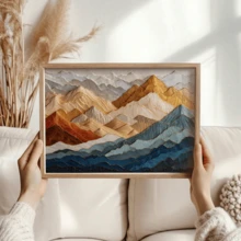 1pc 2D Textured Canvas Art With Mountain Landscape Theme, Suitable For Minimalist Bohemian Style Living Room Wall Decor (Optional Frame) - A - View 6