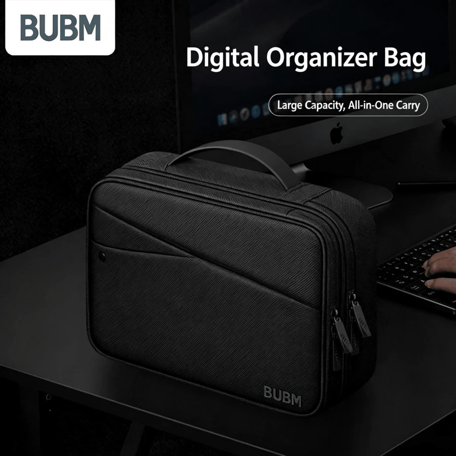 Tas Penyimpanan Aksesori Digital BUBM, Tas Pengatur Kabel Data Multi-Kompartemen dan Multi-Fungsi, Tas Adaptor Daya Kapasitas Besar - View 1
