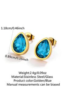 VceTd 1 Pair Luxury Square Glass Decor Stainless Steel Earrings Suitable For Women To Wear At Banquets Or Vacations - Yellow Gold - View 15