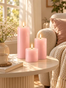 7/6/5/4/3pcs (1 Set) Pink Pillar Candles, Multiple Sizes Set Combination, Home Decor, Suitable For Home Decoration Living Room Bedroom Dining Table Entryway Counter Wedding Scene Arrangement, Tabletop Center Decoration, Holiday Scene Center Arrangement, Candle Enthusiasts, Photographer Props. - Minimalist Pillar Candle - View 9