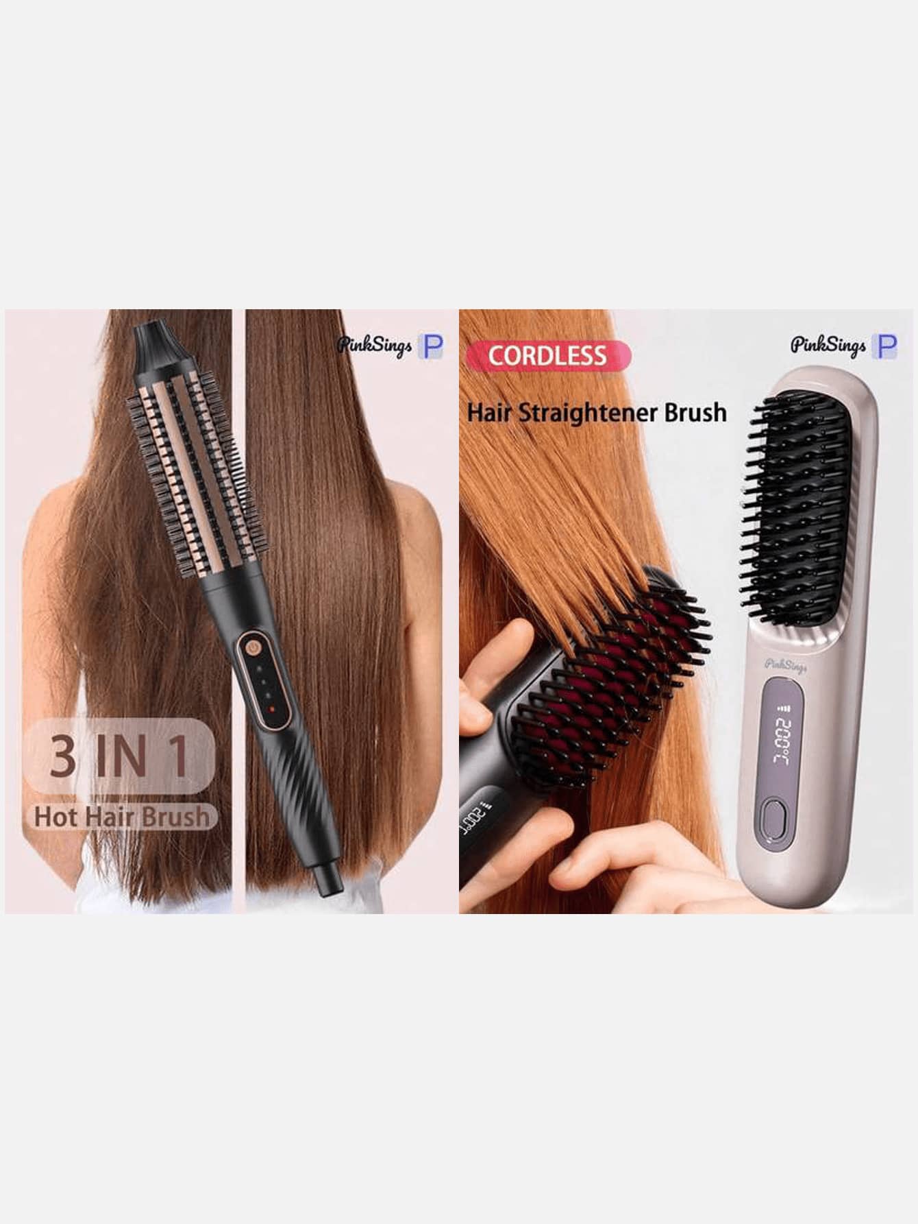 PinkSings 38mm Ceramic Hot Air Styler Brush & Cordless Straightening Brush With LCD Display Bundle Set - UK Plug(220-240V) - View 1