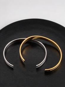 1 Pc Stainless Steel Matte Geometric Ellipse Bangle Bracelet, Daily Wear - Multicolor - View 4
