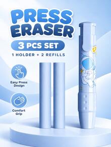 1 Set Press-Type Retractable Eraser, Low-Crumb Clean Pencil Eraser With Refill For Kids, Kindergarten, Grade 1 & Elementary School Supplies - Multicolor - View 13