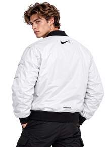 Nike Men's Comfortable Stand-Up Collar Double-Sided Wear Bomber Jacket Baseball Jacket Cotton Coat - Black and White - View 2