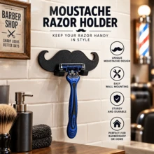 Black Mustache Wall-Mounted Razor Holder, Self-Adhesive No-Drill Bathroom Razor Hook, Men's Bathroom Storage Decor, Christmas Holiday Gift - Razor Stand - View 2