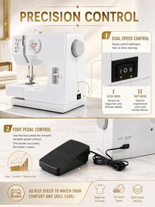 12 Built-In Stitches Sewing Machine, Portable Home Desktop Design, Multi-Function Stitch Selection, Adjustable Stitch Length And Automatic Threading - White - View 5